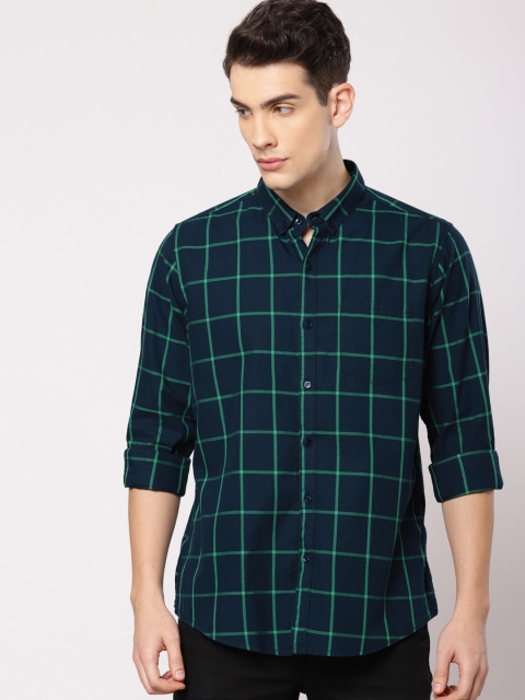

ether Men Navy Blue & Green Checked Casual Shirt