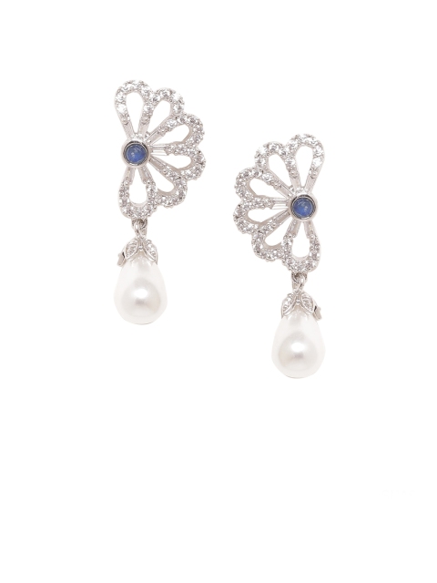 

Studio Voylla White & Blue Silver-Plated Floral Drop Earrings