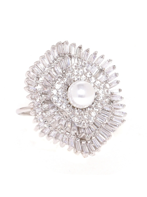 

Studio Voylla Women Silver-Plated Gemstone Studded Faux Pearl Ring