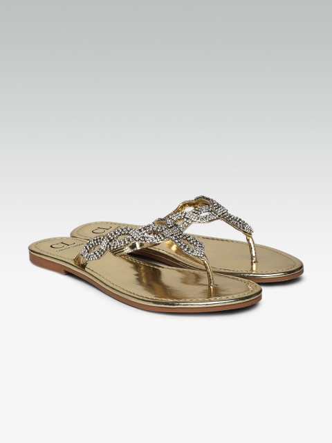 

Carlton London Women Gold-Toned Stone Studded Open Toe Flats