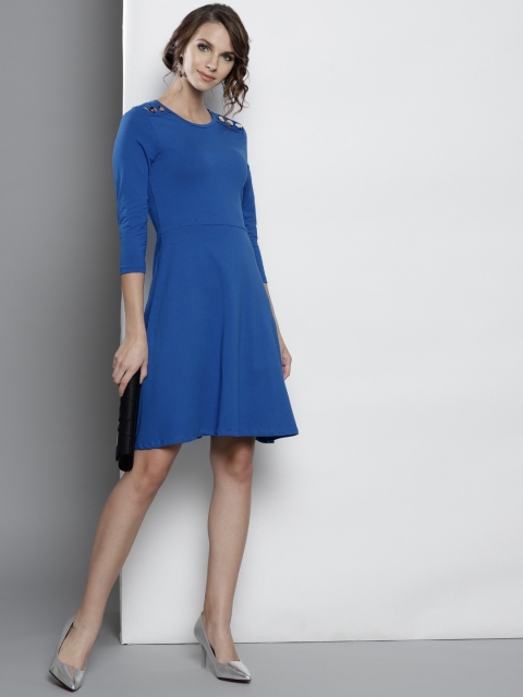 

DOROTHY PERKINS Women Blue Solid Fit and Flare Dress