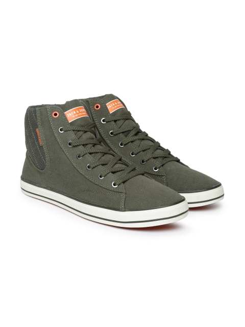 

Jack & Jones Men Olive Green Solid Mid-Top Sneakers