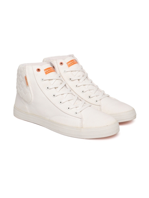 

Jack & Jones Men White Solid Canvas Mid-Top Sneakers