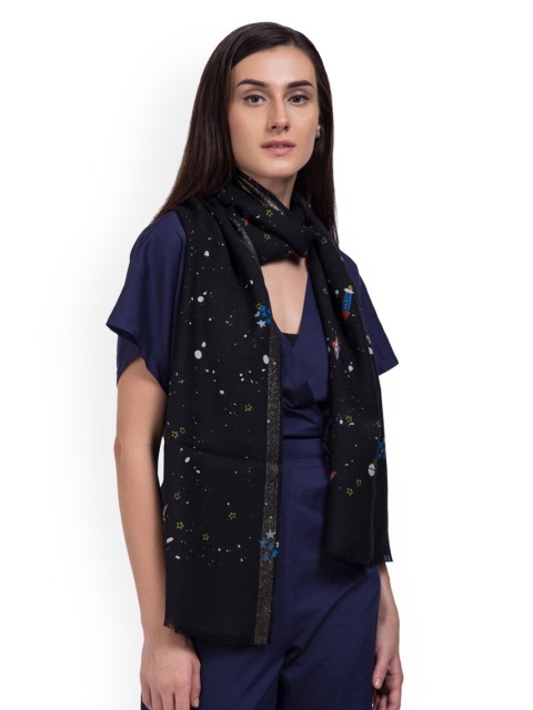 

SHINGORA Women Black Printed Stole