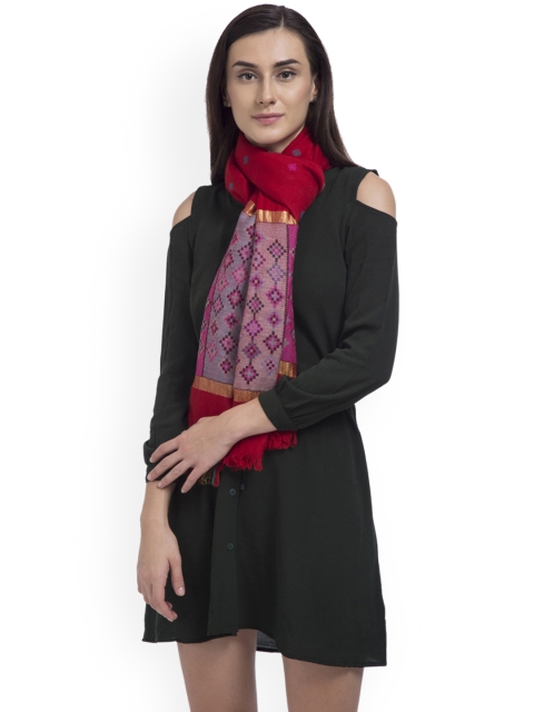 

SHINGORA Women Red Woven Design Woollen Stole