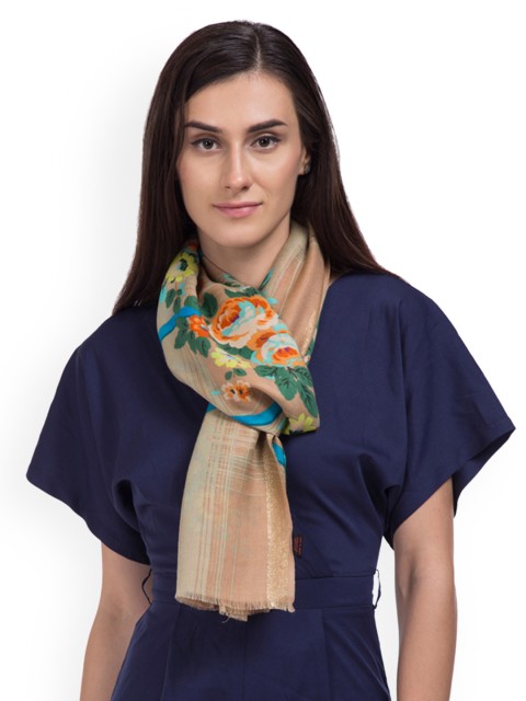 

SHINGORA Women Beige & Green Woven Design Stole