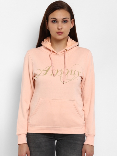 

Park Avenue Women Peach-Coloured Printed Hooded Sweatshirt
