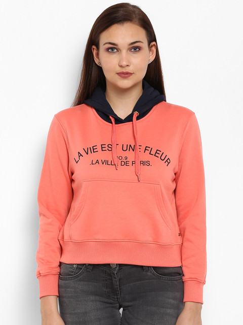 

Park Avenue Women Orange Printed Hooded Sweatshirt