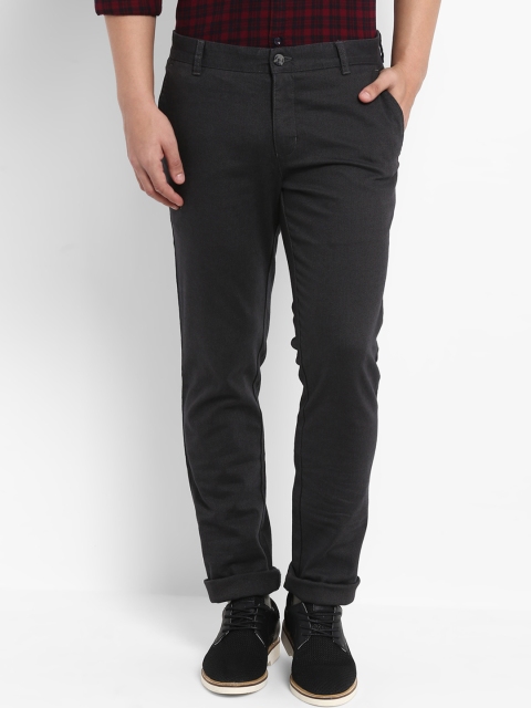 

Parx Men Charcoal Slim Fit Self Design Regular Trousers