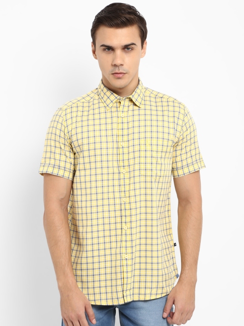 

Parx Men Yellow & Navy Blue Slim Fit Checked Casual Shirt