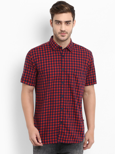 

Parx Men Navy Blue & Red Slim Fit Checked Casual Shirt