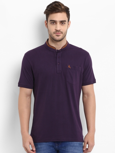 

Parx Men Purple Solid Mandarin Collar T-shirt