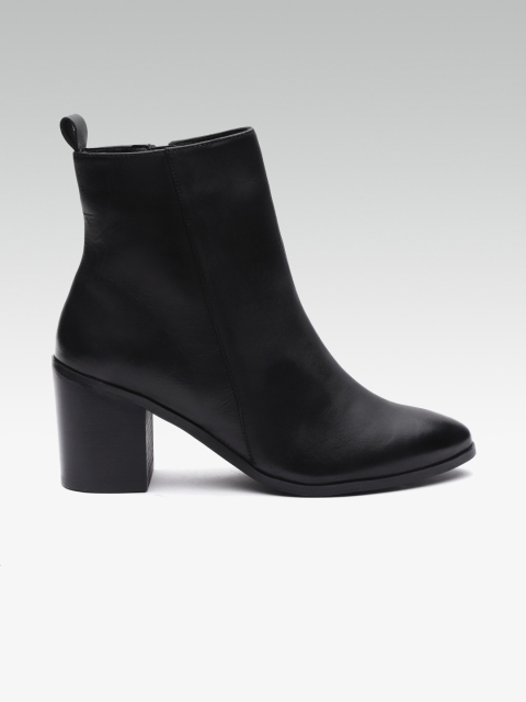

Carlton London Women Black Solid Leather Heeled Boots