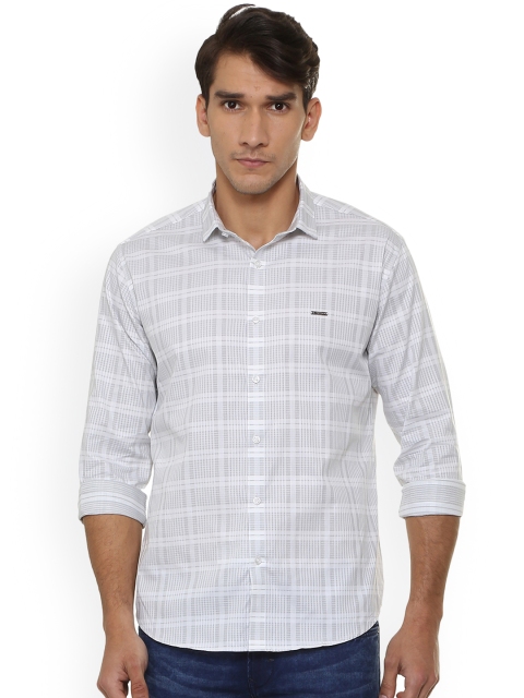 

V Dot Men Grey Slim Fit Checked Casual Shirt