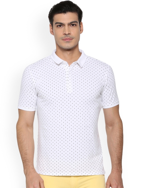 

V Dot Men White Printed Polo Collar T-shirt