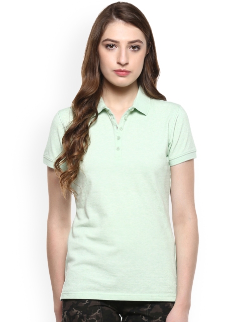 

Crimsoune Club Women Green Solid Polo Collar T-shirt