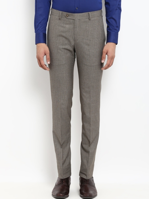 

Raymond Men Taupe Slim Fit Self Design Formal Trousers