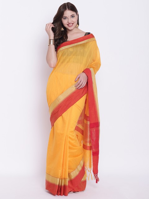 

Chhabra 555 Mustard & Yellow Silk Cotton Solid Jamdani Saree
