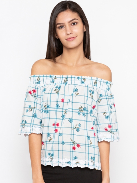 

Globus Women White Printed Bardot Top