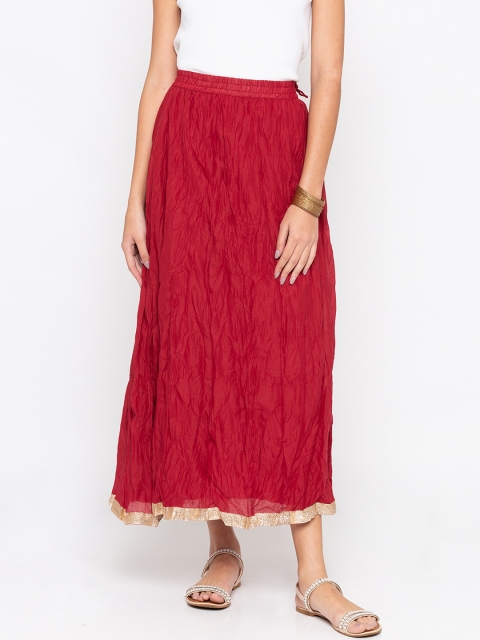 

Globus Women Maroon Solid Flared Midi Pure Cotton Skirt