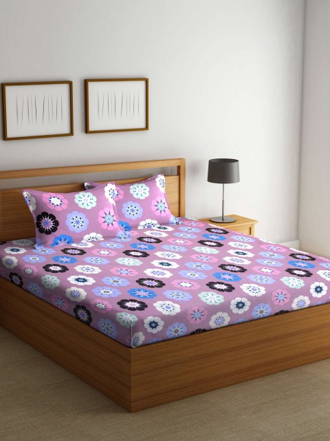 

BOMBAY DYEING Mauve Floral Flat 144 TC Cotton King Bedsheet with 2 Pillow Covers