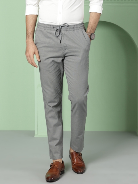 

House of Pataudi Men Grey Regular Fit Solid Regular Trousers