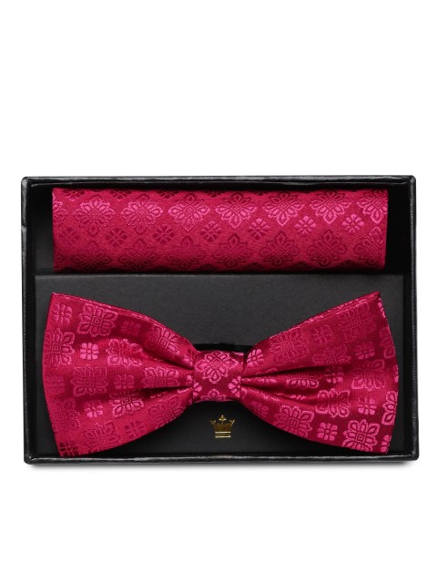 

Louis Philippe Men Red Woven Design Bow Tie & Pocket Square