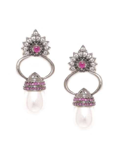 

Voylla Black & Pink Teardrop Shaped Drop Earrings