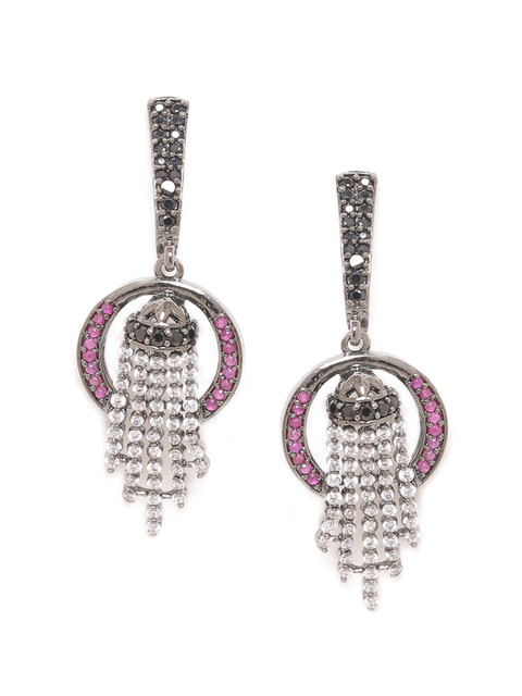 

Voylla Black & Pink Rhodium-Plated Contemporary Drop Earrings