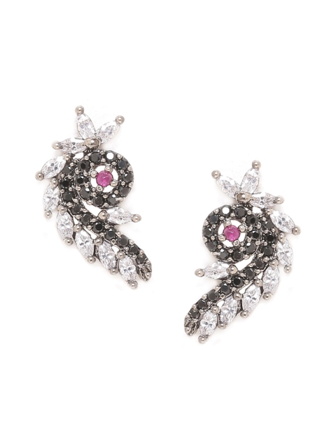 

Voylla Black & Black Rhodium-Plated Contemporary Floral Studs