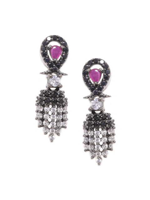 

Voylla Black & Purple Rhodium-Plated Quirky Drop Earrings
