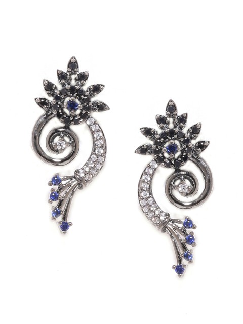 

Voylla Silver-Toned & Black Rhodium-Plated Floral Studs