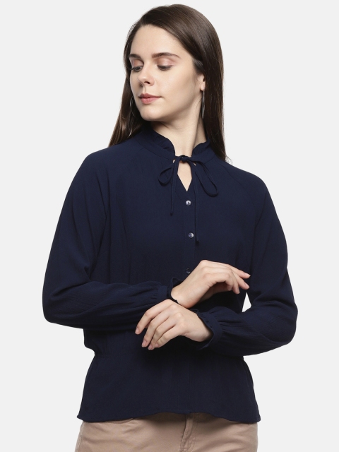 

Honey by Pantaloons Women Navy Blue Solid Cinched Waist Top