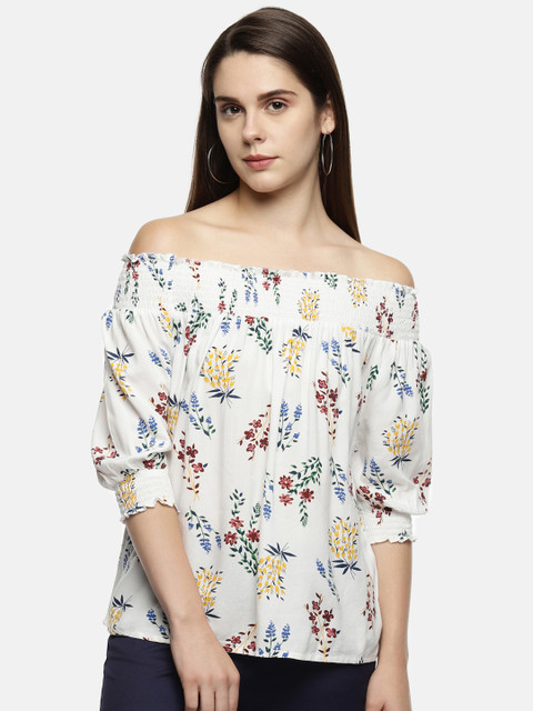 

Honey by Pantaloons Women Off-White Printed Bardot Top