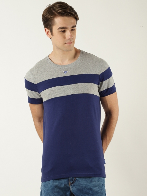 

Blue Saint Men Grey Colourblocked Round Neck T-shirt