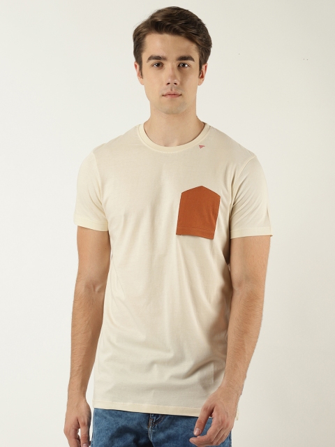 

Blue Saint Men Cream-Coloured Solid Round Neck T-shirt