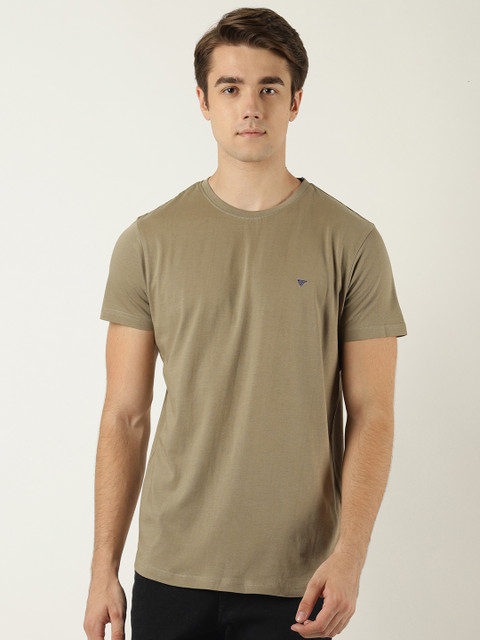 

Blue Saint Men Olive Green Solid Round Neck T-shirt