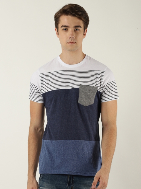 

Blue Saint Men White Colourblocked Round Neck T-shirt