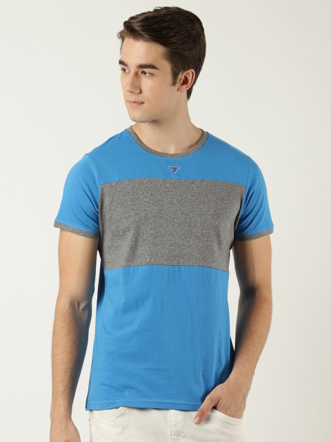 

Blue Saint Men Blue Colourblocked Round Neck T-shirt