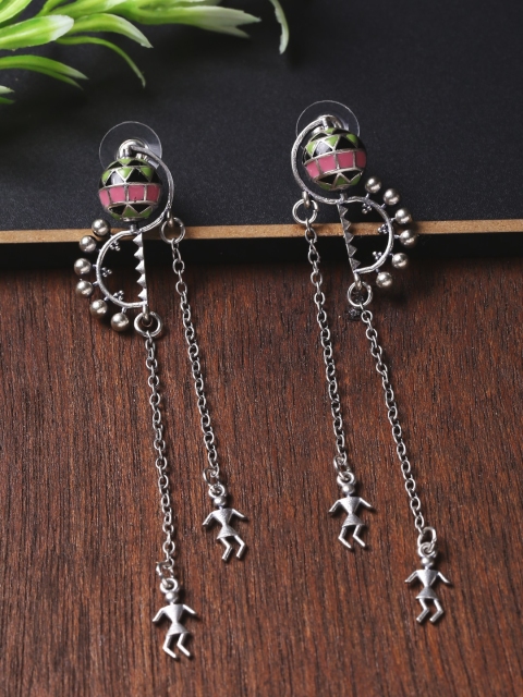 

Voylla Silver-Toned Contemporary Drop Earrings