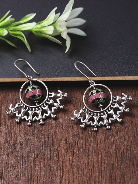 

Studio Voylla Silver-Plated Contemporary Drop Earrings