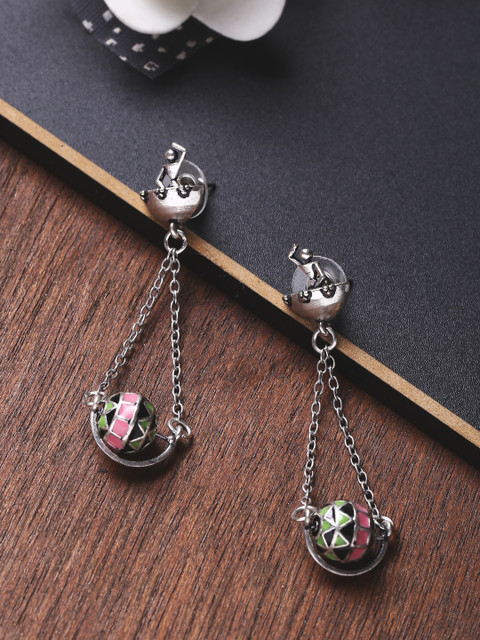 

Studio Voylla Silver-Plated Geometric Drop Earrings