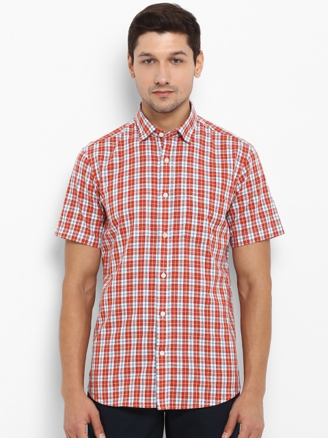 

ColorPlus Men Orange & White Slim Fit Checked Casual Shirt