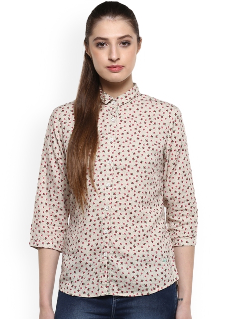 

Crimsoune Club Women Beige & Red Slim Fit Printed Casual Shirt