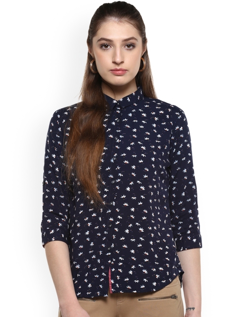 

Crimsoune Club Women Navy Blue & Navy Blue Slim Fit Printed Casual Shirt