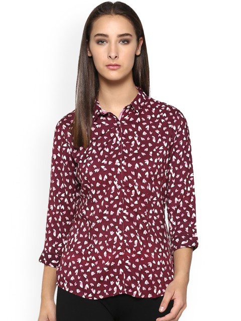 

Crimsoune Club Women Maroon & Pink Slim Fit Printed Casual Shirt