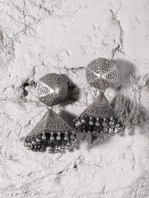 

ADORN by Nikita Ladiwala Silver-Toned Geometric Jhumkas