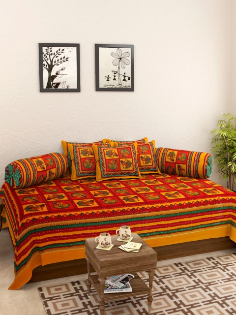 

Rajasthan Decor Orange & Mustard Yellow Rajasthani Screen Print Diwan Set