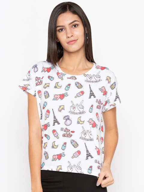 

Globus Women White Printed Casual Pure Cotton T-shirt