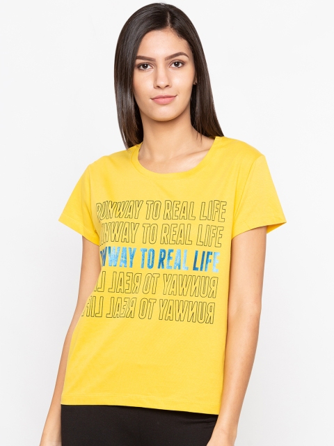 

Globus Women Yellow Printed Round Neck T-shirt